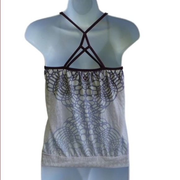 prAna Yoga Meadow Top Plum Performance Slub Jersey Shelf Bra Strappy Back USA XS - Picture 5 of 8